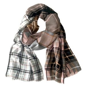 INC International Concepts Women’s Patched Plaid Multicolored Neutral tone Scarf